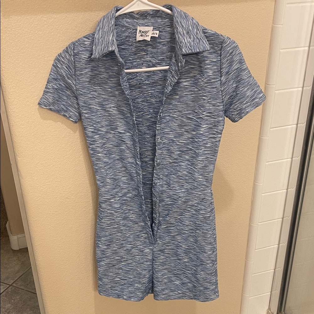 Princess Polly Blue Textured Casual Button Down Shirt